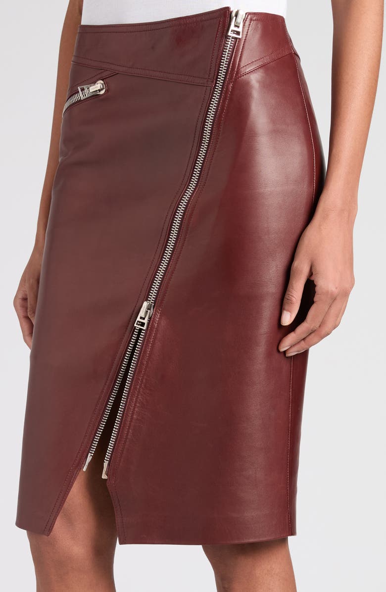 TOM FORD Diagonal Zip Plongé Leather Skirt, Alternate, color, Er532 Burgundy