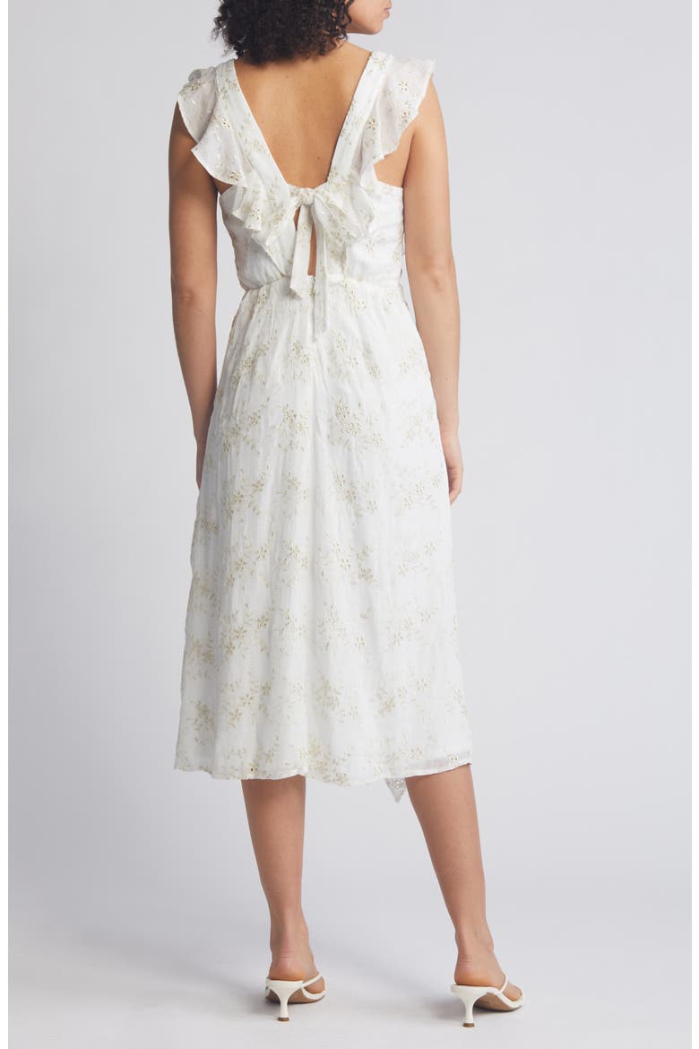 Ruffle Flutter Sleeve Eyelet Dress, Alternate, color, IVORY/ GOLD