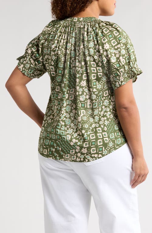 Wit & Wisdom Print Puff Sleeve Top In Rolling Hill Green Multi