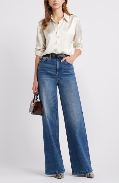 Open Edit Satin Button-up Shirt In Ivory Dove
