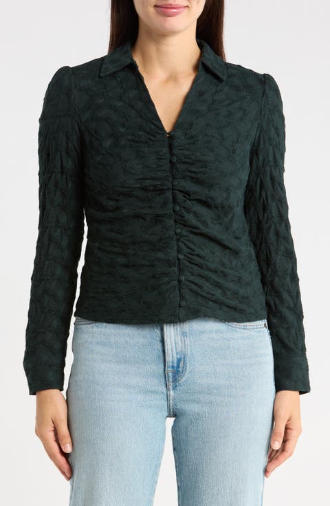 Ruched Front Textured Knit Top