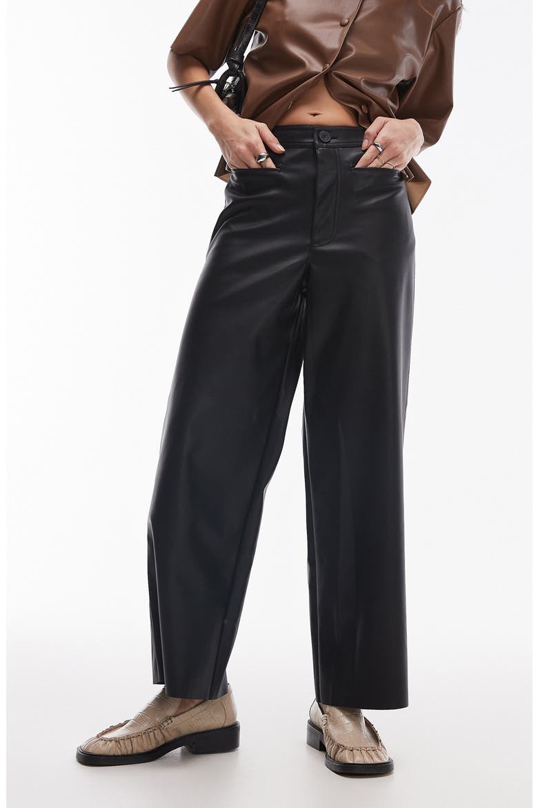 Wide Leg Faux Leather Pants, Main, color, BLACK