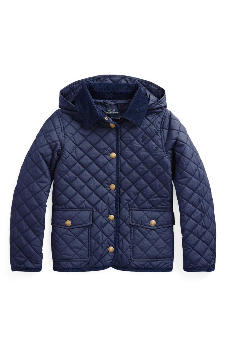 Polo Ralph Lauren Kids' Audrey Quilted Jacket with Removable Hood, Main, color, Newport Navy