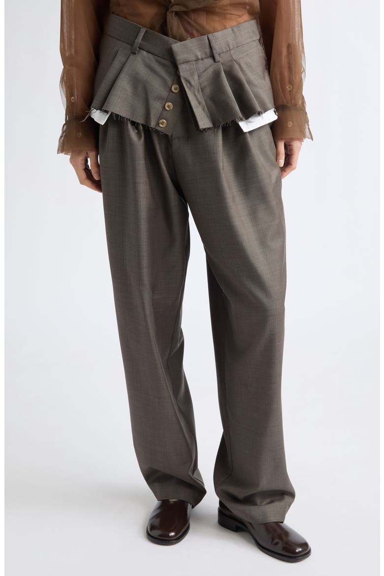 Torn Basque Wide Leg Pleated Wool Blend Trousers, Main, color, BISCUIT GRISAGLIA