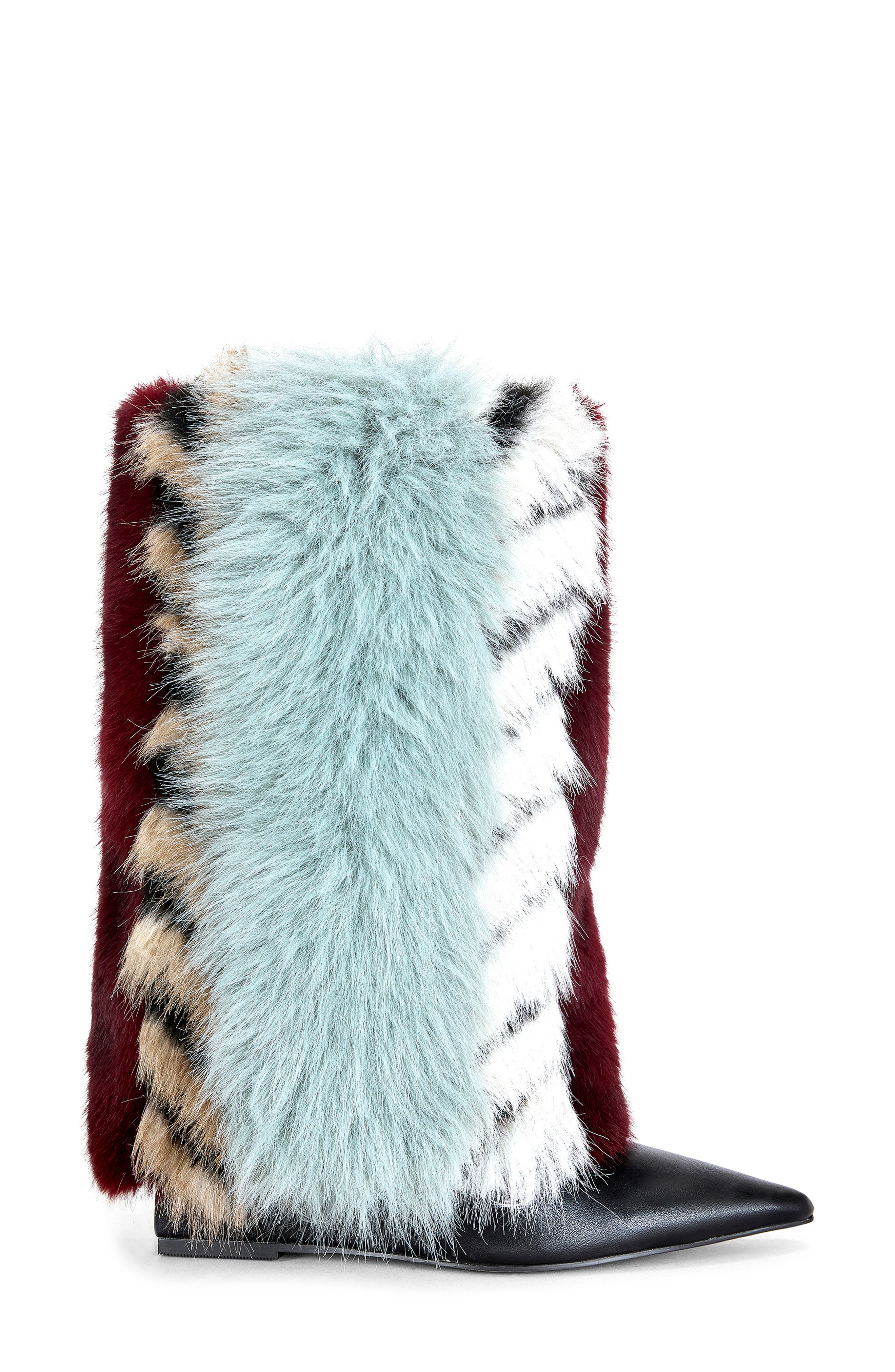 AZALEA WANG Briash Mixed Faux Fur Bootie, Alternate, color, Blue Multi