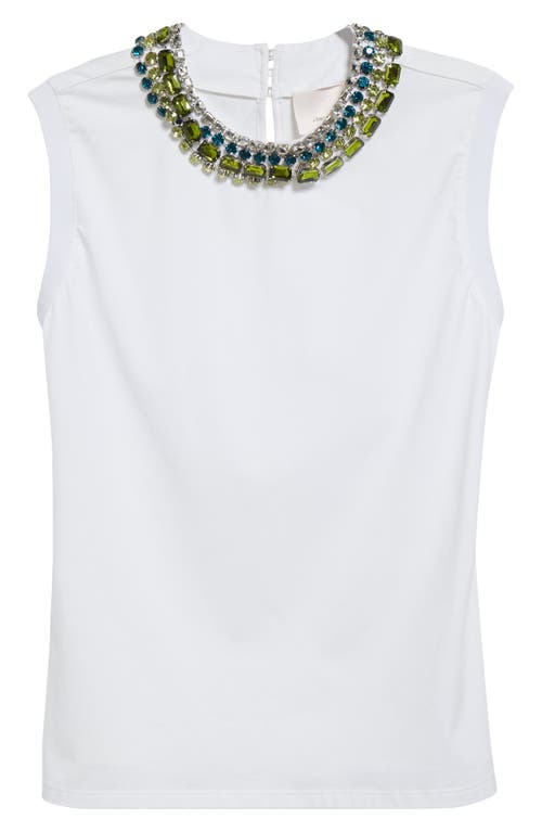 Cinq À Sept Blaine Crystal Embellished Neckline Sleeveless Top In White