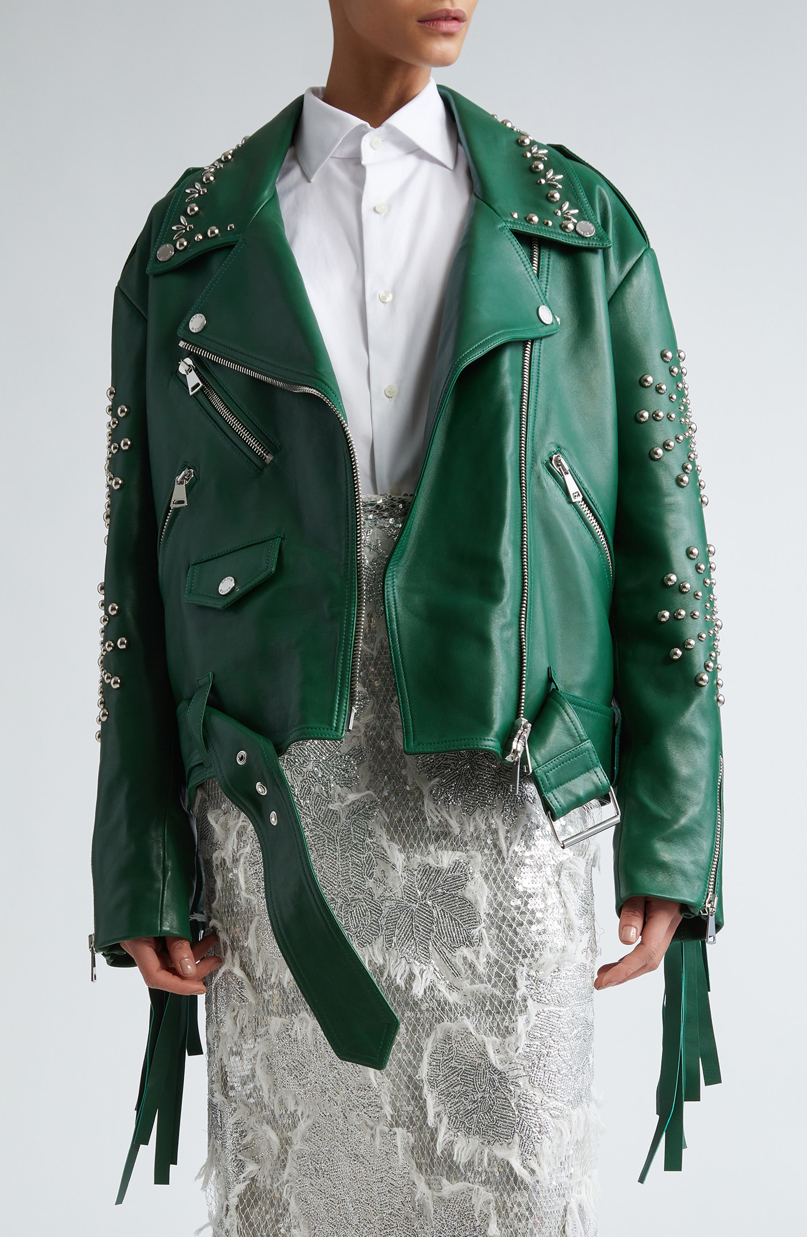 Floral And Abstract Printed Erdem Leather Biker Jacket