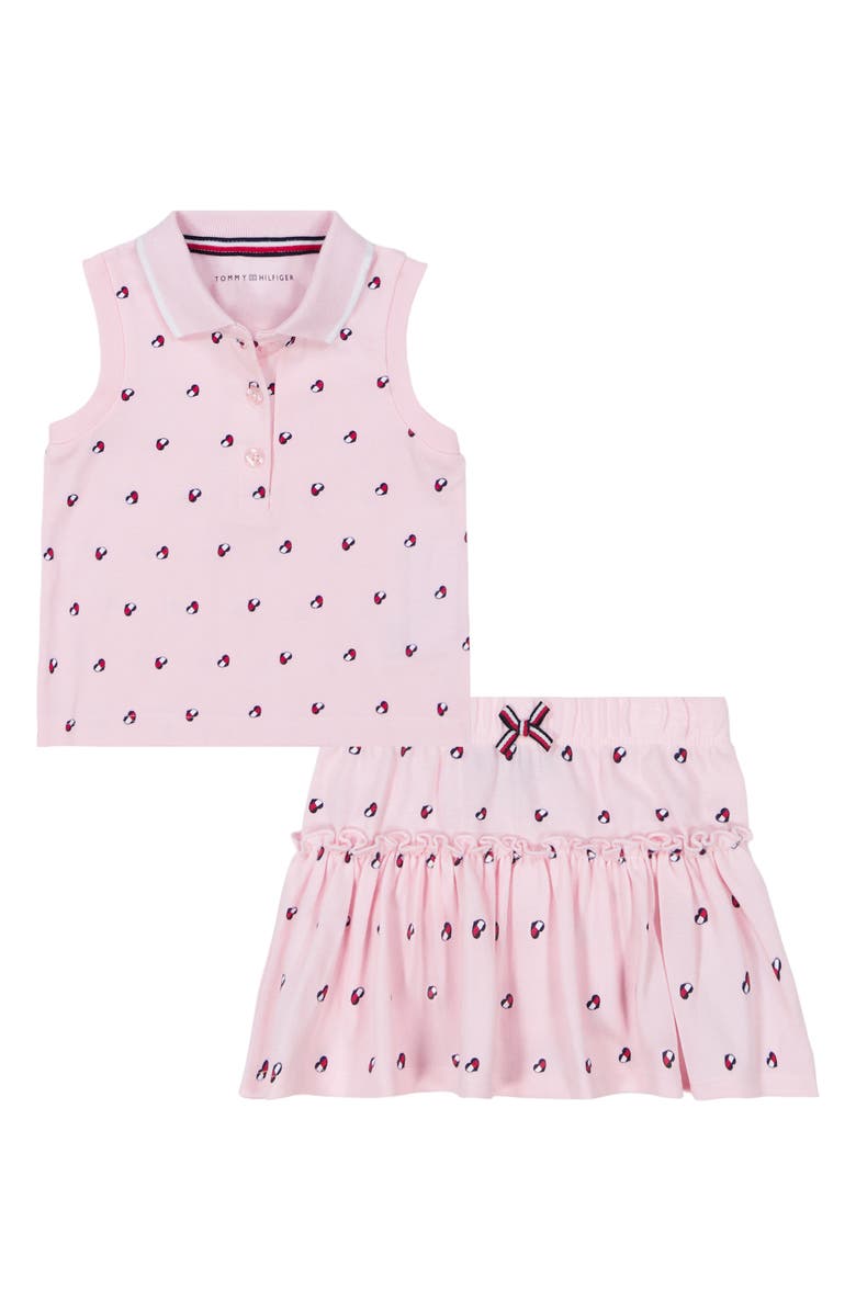Tommy Hilfiger Logo Heart Sleeveless Polo & Skirted Bloomers Set, Main, color, Pink
