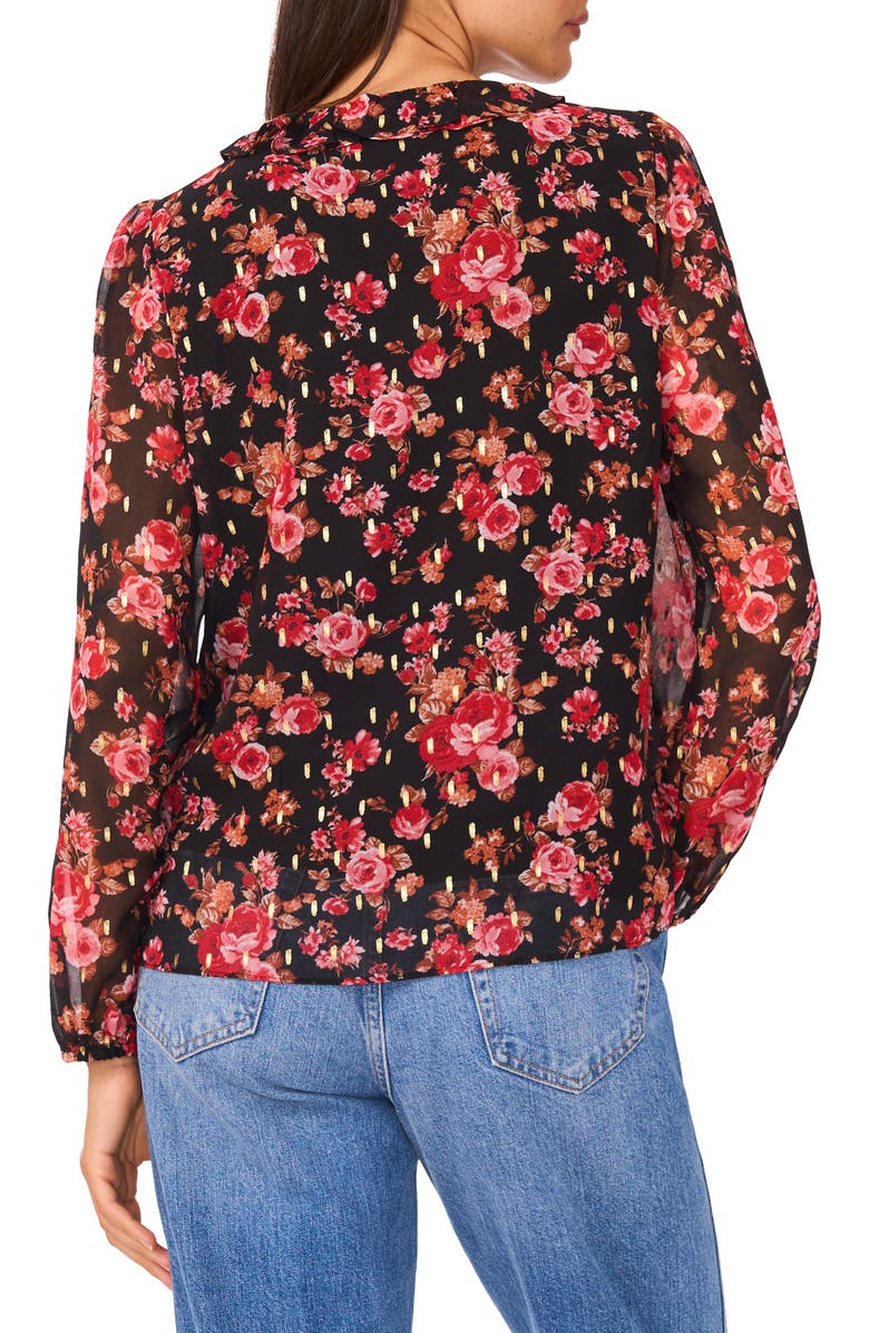 CeCe V-Neck Ruffle Top, Alternate, color, Red Multi