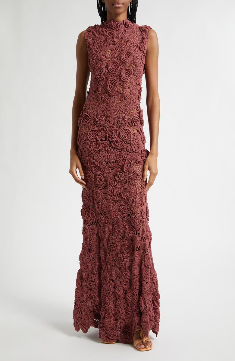 Ulla Johnson Anita Floral Crochet Gown, Main, color, Agate
