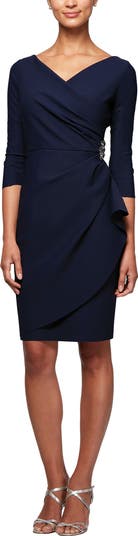 Alex Evenings Womens Embellished Knee Length Sheath Dress Navy 4