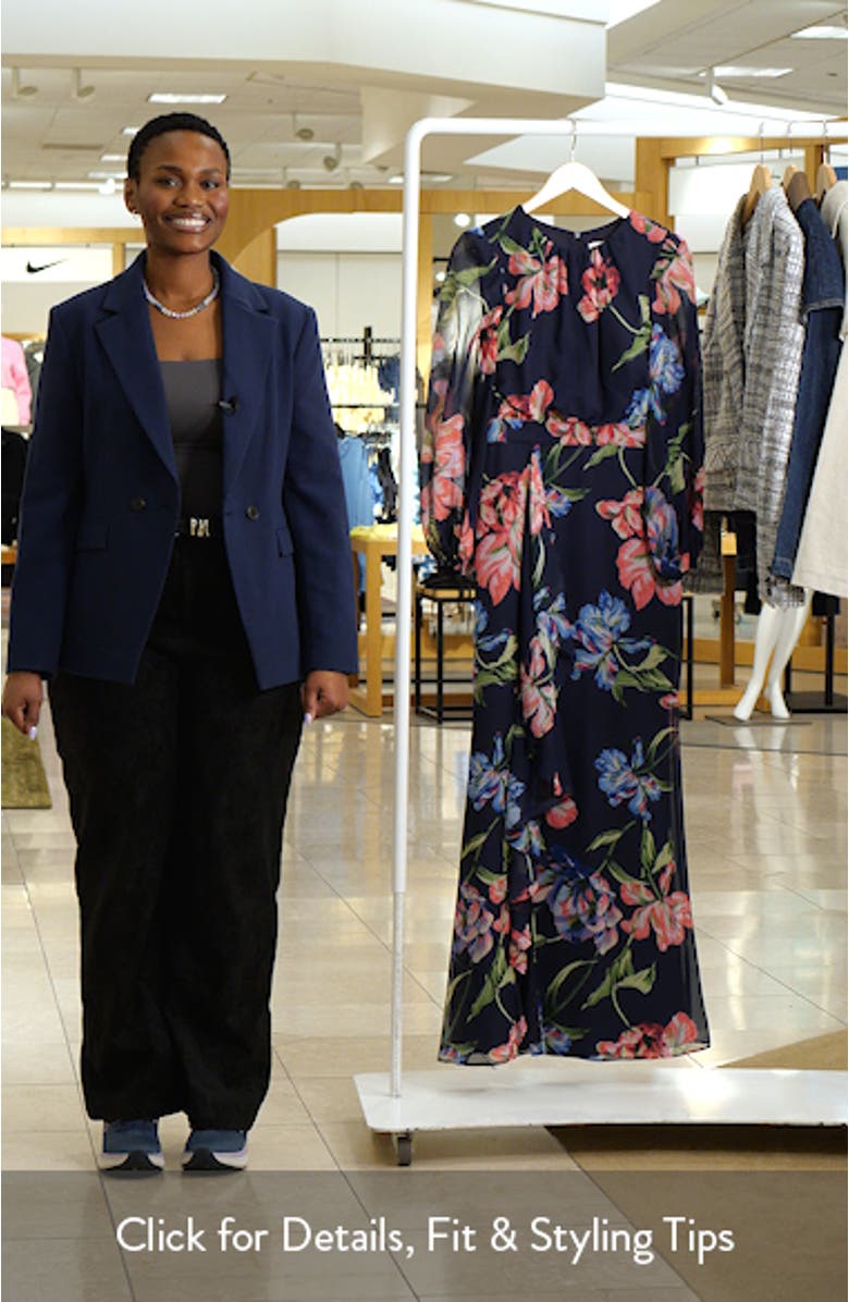 Floral Long Sleeve Ruffle Chiffon Dress, sales video thumbnail