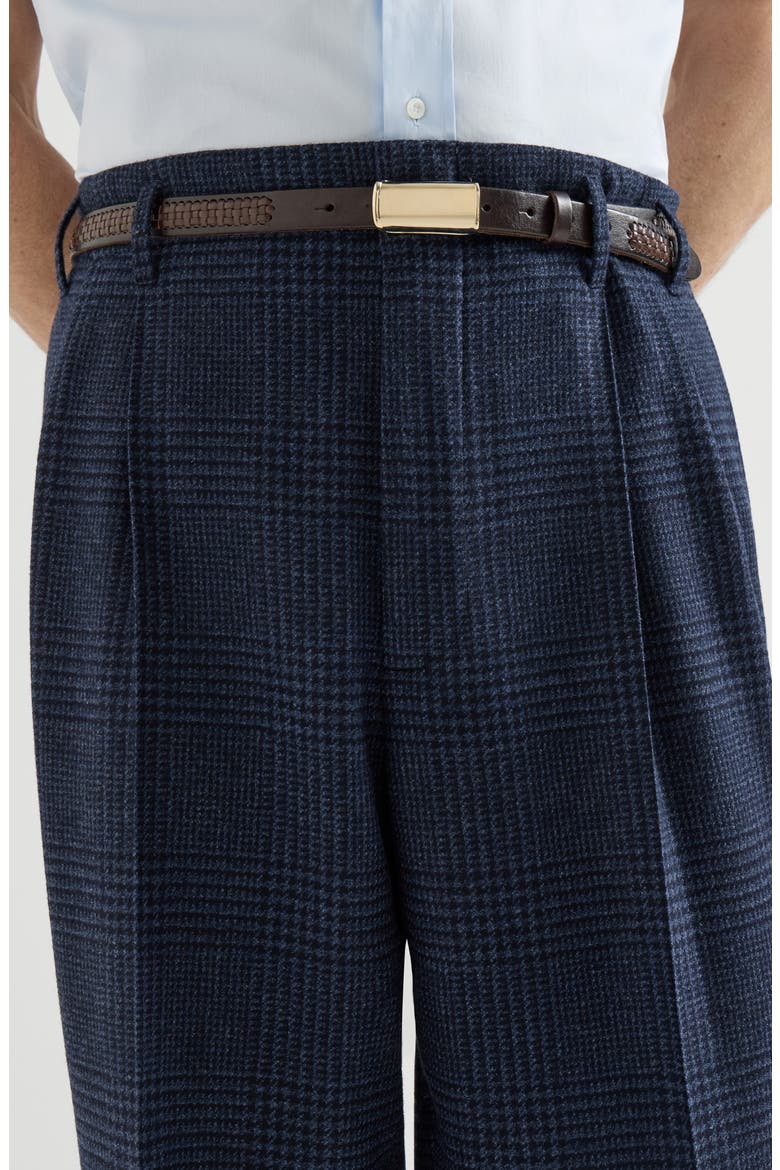 Comfort wool and cashmere Prince of Wales flannel trousers with double pleats, Alternate, color, Blue
