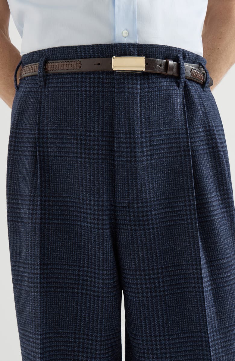 Brunello Cucinelli Comfort wool and cashmere Prince of Wales flannel trousers with double pleats, Alternate, color, Blue