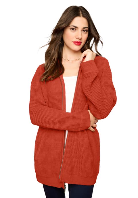 Plus Size Waffle Knit Zip-Front Relaxed Hoodie (Plus)