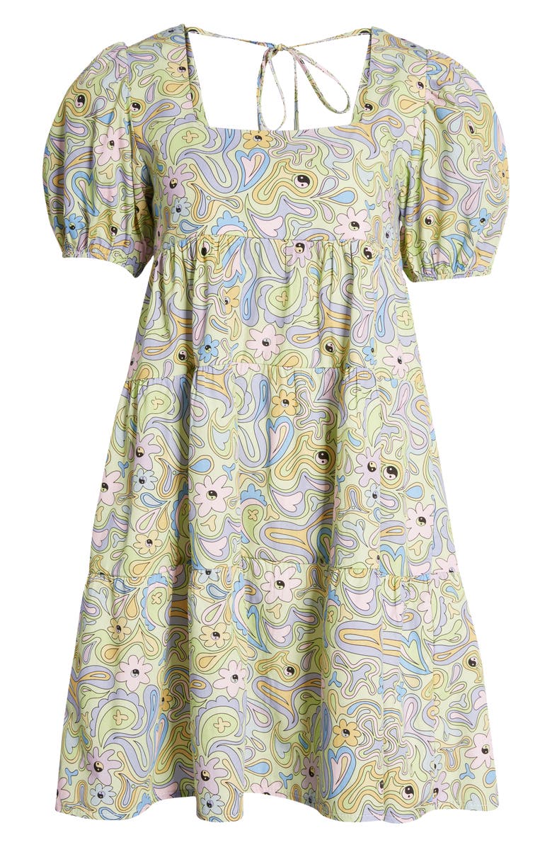 VINTAGE SUPPLY Puff Sleeve Cotton Babydoll Dress, Alternate, color, 