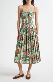 MILLE Tully Floral Pleated Cotton Midi Sundress