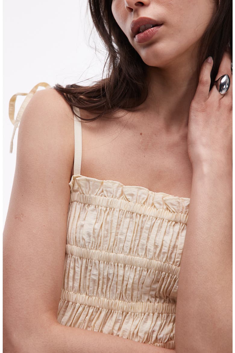 Shirred Bodice Midi Dress, Alternate, color, BEIGE