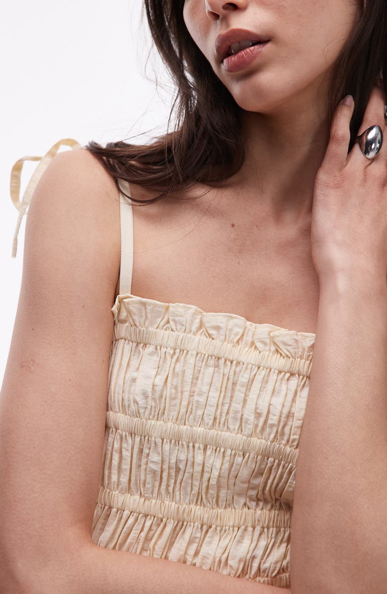 Topshop Shirred Bodice Midi Dress, Alternate, color, Beige