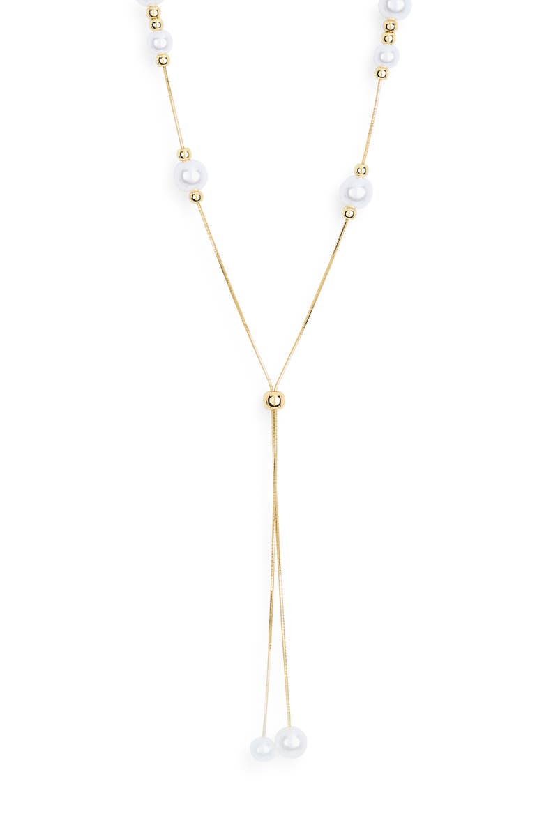 Demi Fine Faux Pearl Lariat Necklace, Main, color, WHITE- GOLD