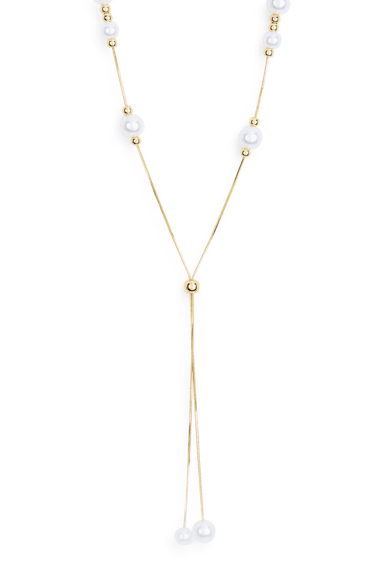 NORDSTROM RACK Demi Fine Faux Pearl Lariat Necklace, Main, color, White- Gold