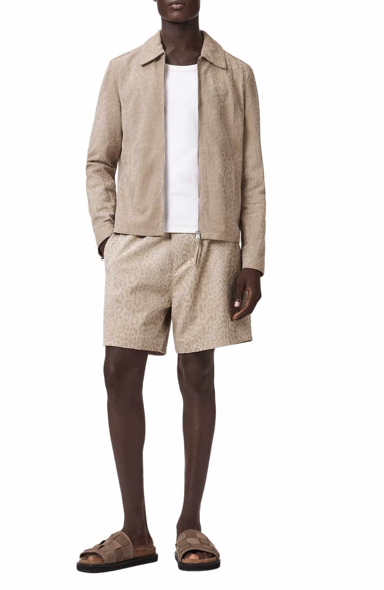 AllSaints Hockley Debossed Animal Print Suede Jacket, Alternate, color, Pasilla Brown