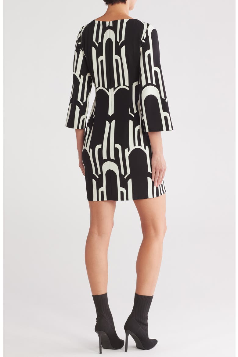 Geo Print Long Sleeve Shift Dress, Alternate, color, BLACK/ IVORY