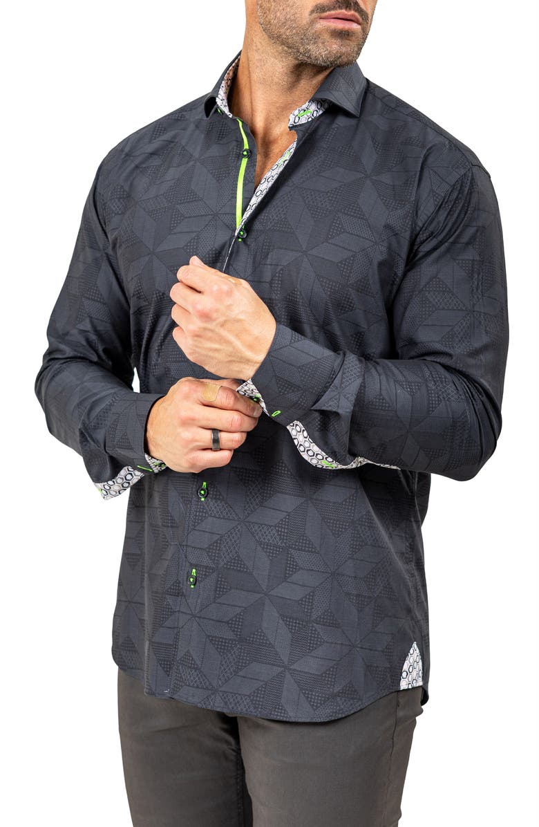 Maceoo Eins Marthy Contemporary Fit Cotton Button-Up Shirt, Alternate, color, Black