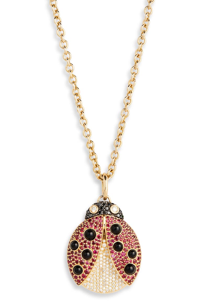 Ruby & Diamond Ladybug Pendant Necklace, Main, color, RUBY/ DIAMOND/ BLACK ONYX