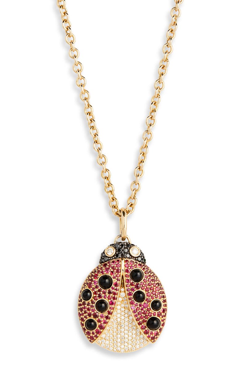Grace Winfrey Ruby & Diamond Ladybug Pendant Necklace, Main, color, Ruby/ Diamond/ Black Onyx