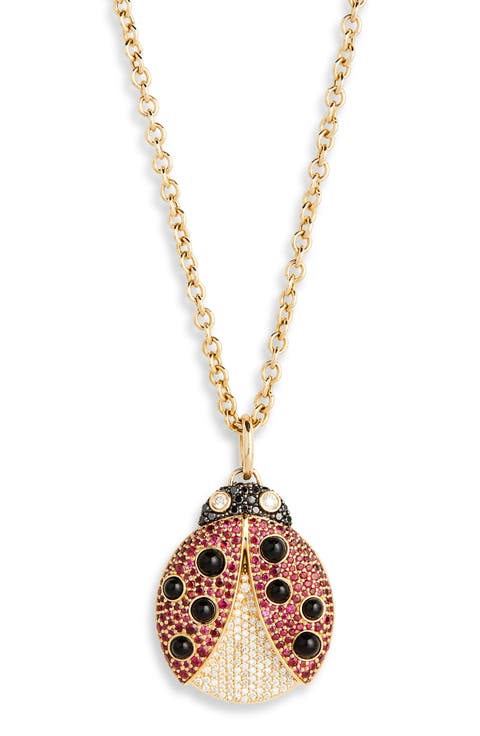 Ruby & Diamond Ladybug Pendant Necklace