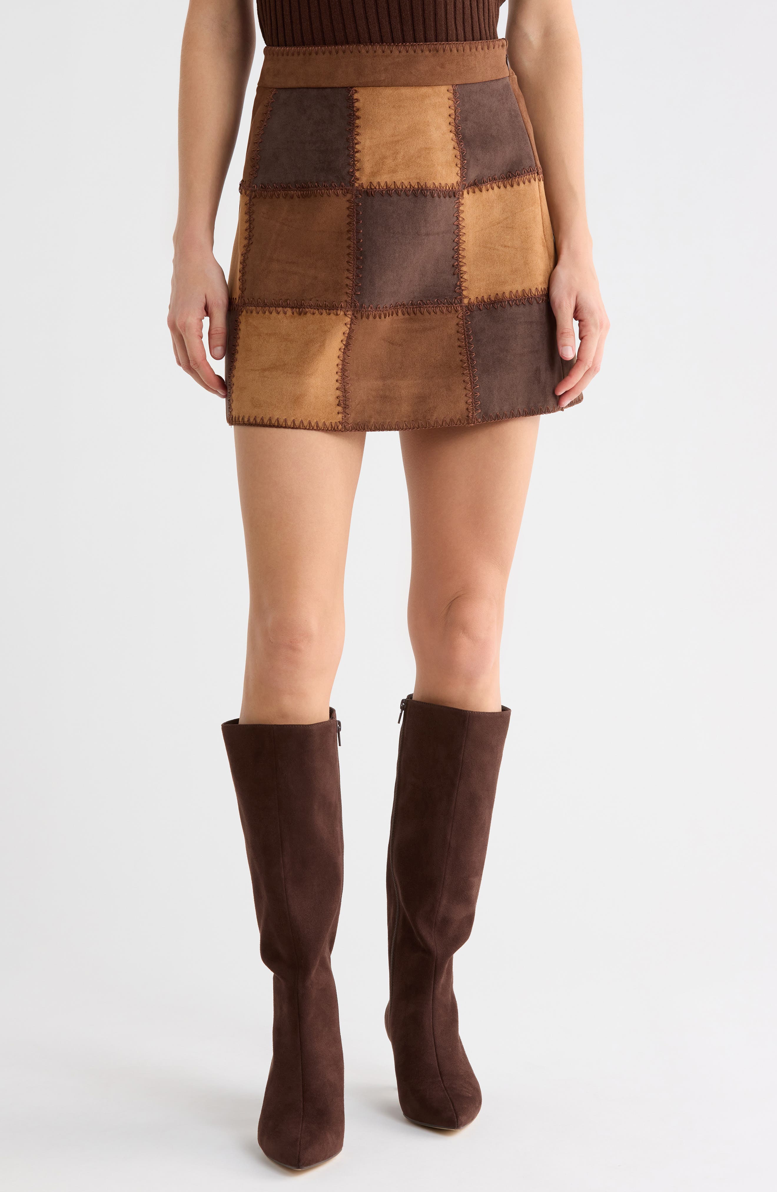 Faux Suede Patch Miniskirt