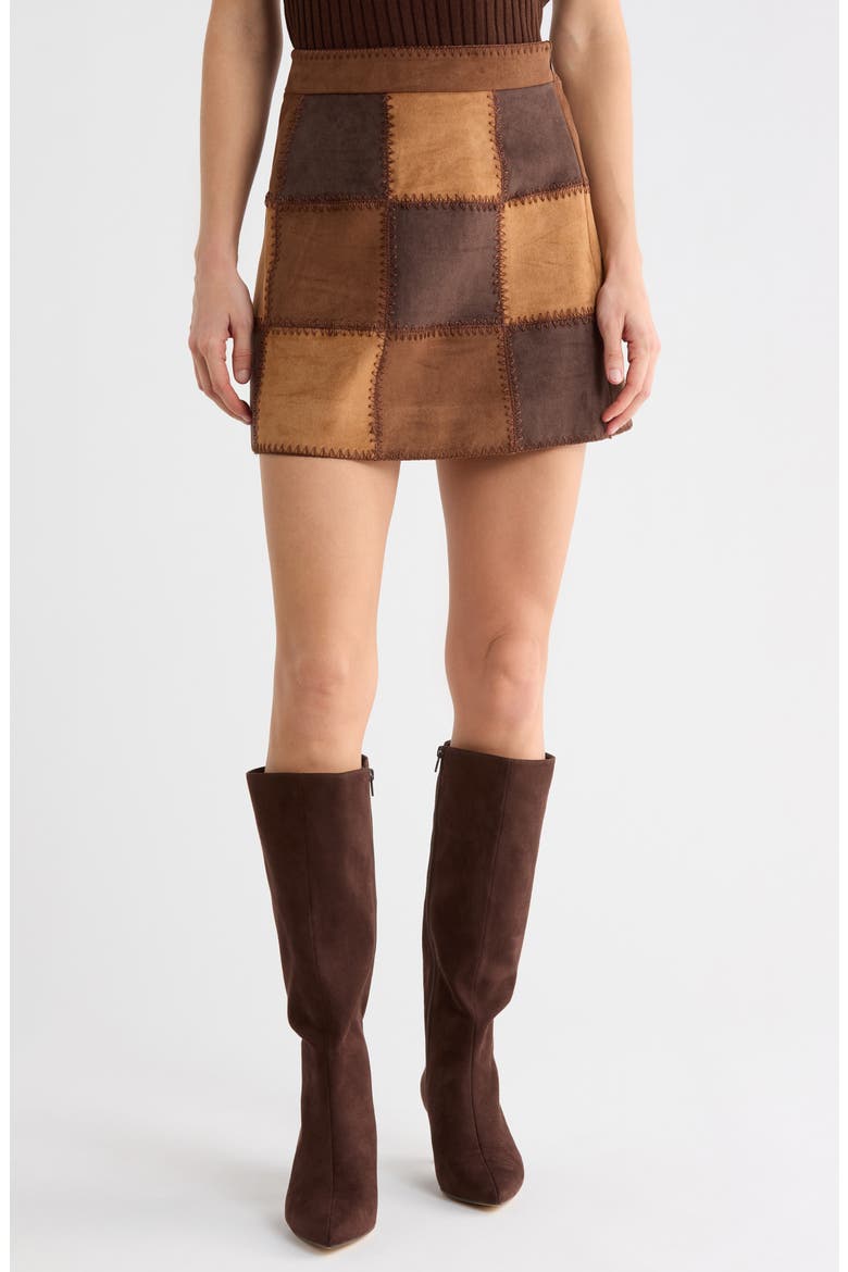 Faux Suede Patch Miniskirt, Main, color, CHOCOLATE COMBO