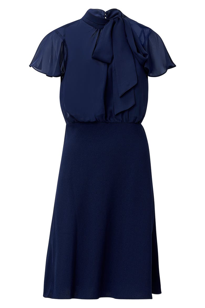 Bow Neck Crepe Chiffon Dress, Alternate, color, MIDNIGHT