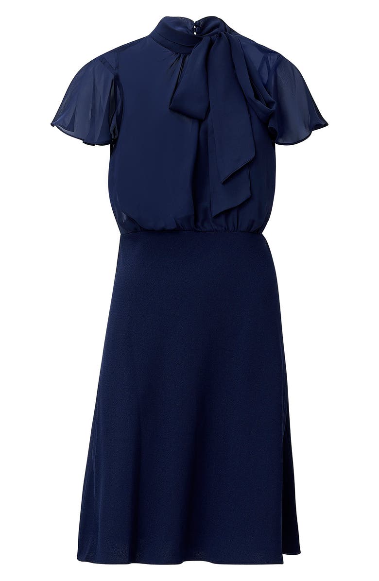 Adrianna Papell Bow Neck Crepe Chiffon Dress, Alternate, color, 