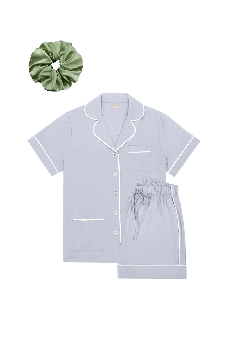 Luxe Stretch Cotton Short Pajama Gift Set, Main, color, Mist Blue