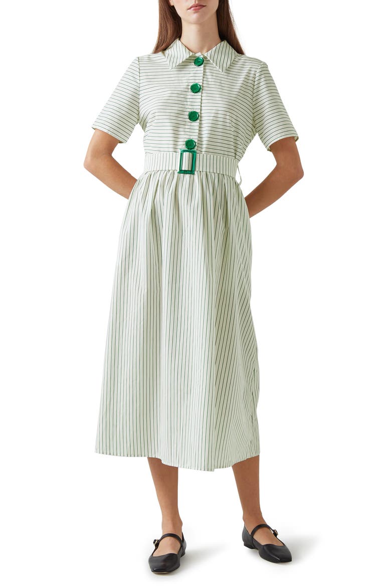 Bextor Stripe Midi Shirtdress, Main, color, GREEN/ CREAM