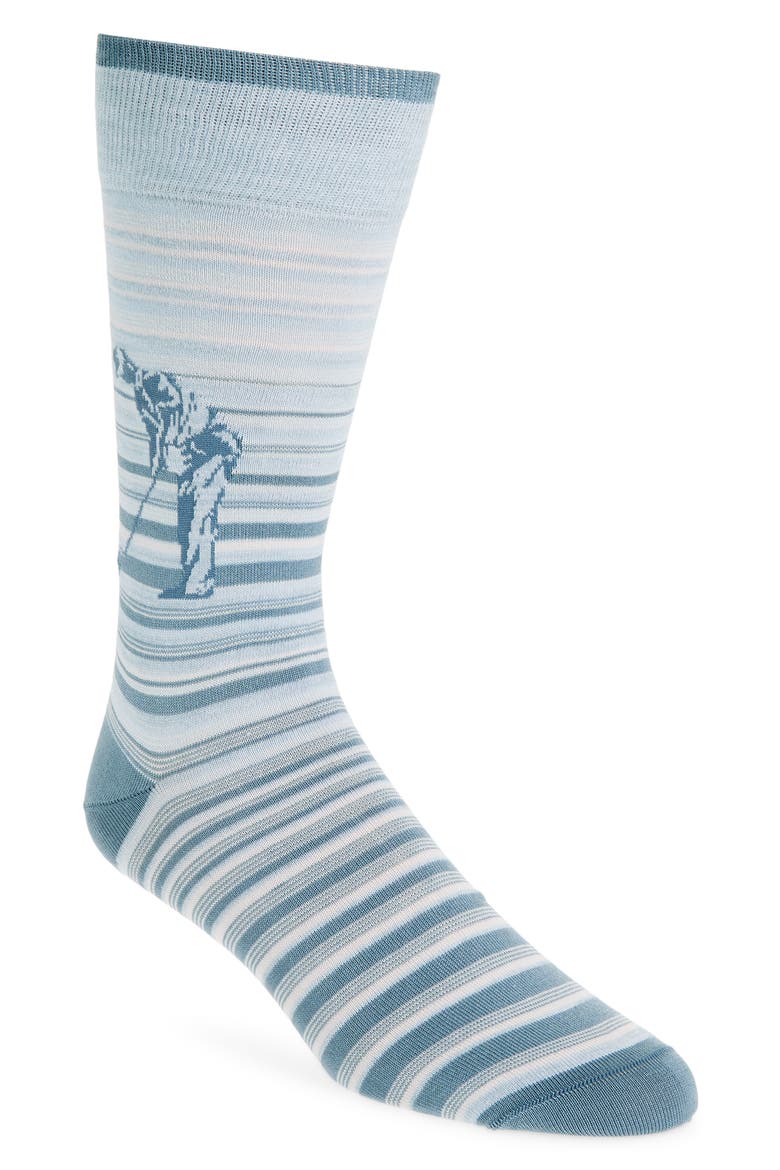 Stripe Golf Print Mercerized Cotton Blend Dress Socks, Main, color, AIR BLUE