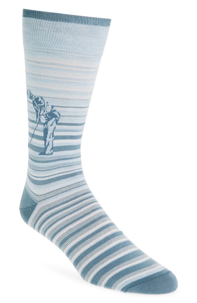 Bugatchi Stripe Golf Print Mercerized Cotton Blend Dress Socks, Main, color, Air Blue
