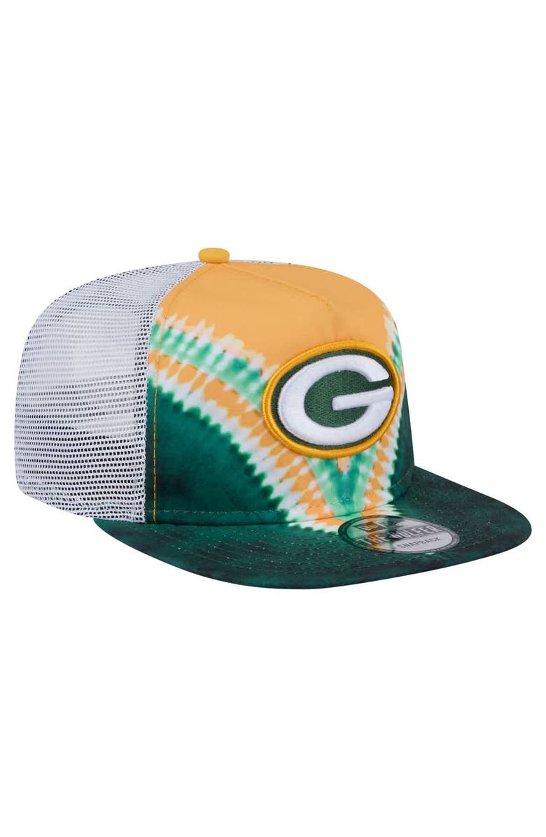New Era Men's New Era Gold/Green Green Bay Packers Throwback Dye Golfer Snapback Hat, Alternate, color, 