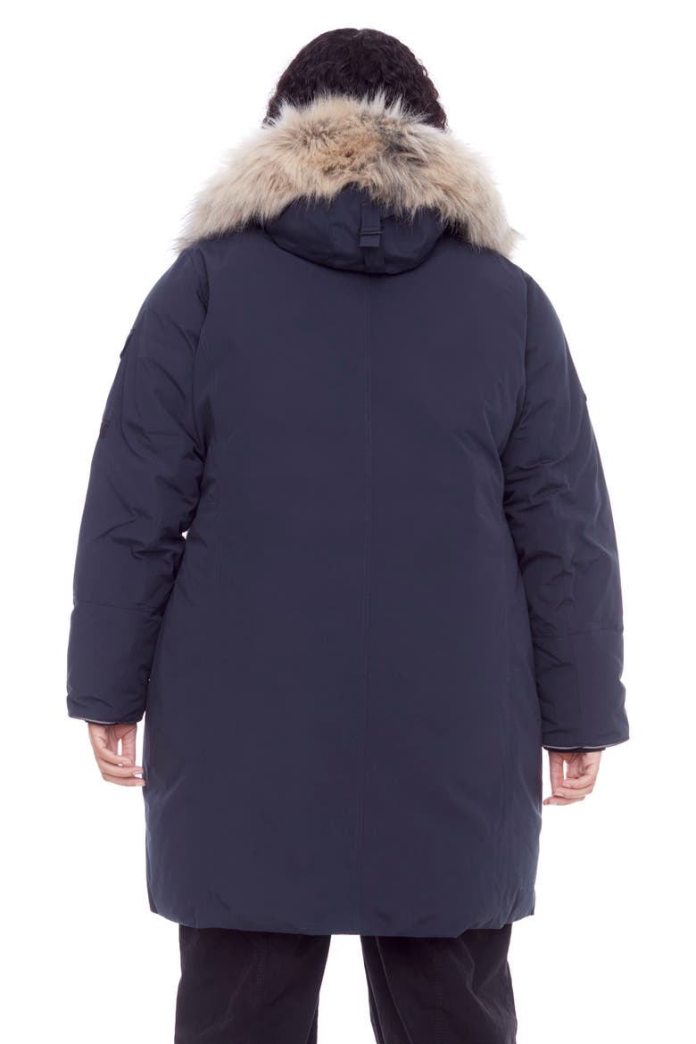Laurentian Plus Size - Vegan Down Long Winter Parka with Faux Fur Hood, Alternate, color, NAVY