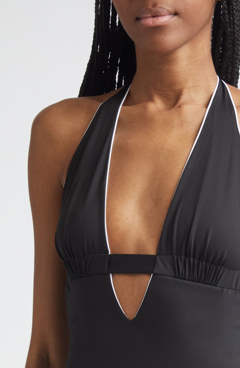 Max Mara Reversible Plunge Neck One-Piece Swimsuit, Alternate, color, Black