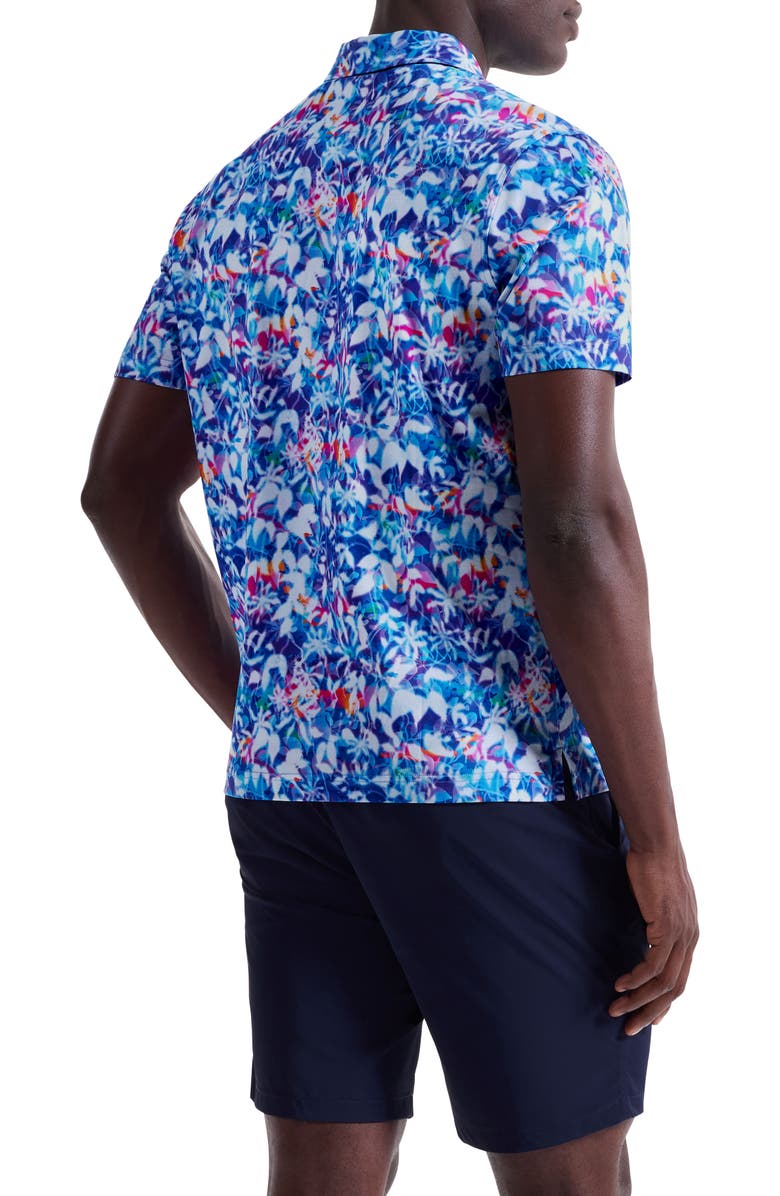 Bugatchi Hendrix Digital Abstract Floral Print Pima Cotton Polo, Alternate, color, Classic Blue