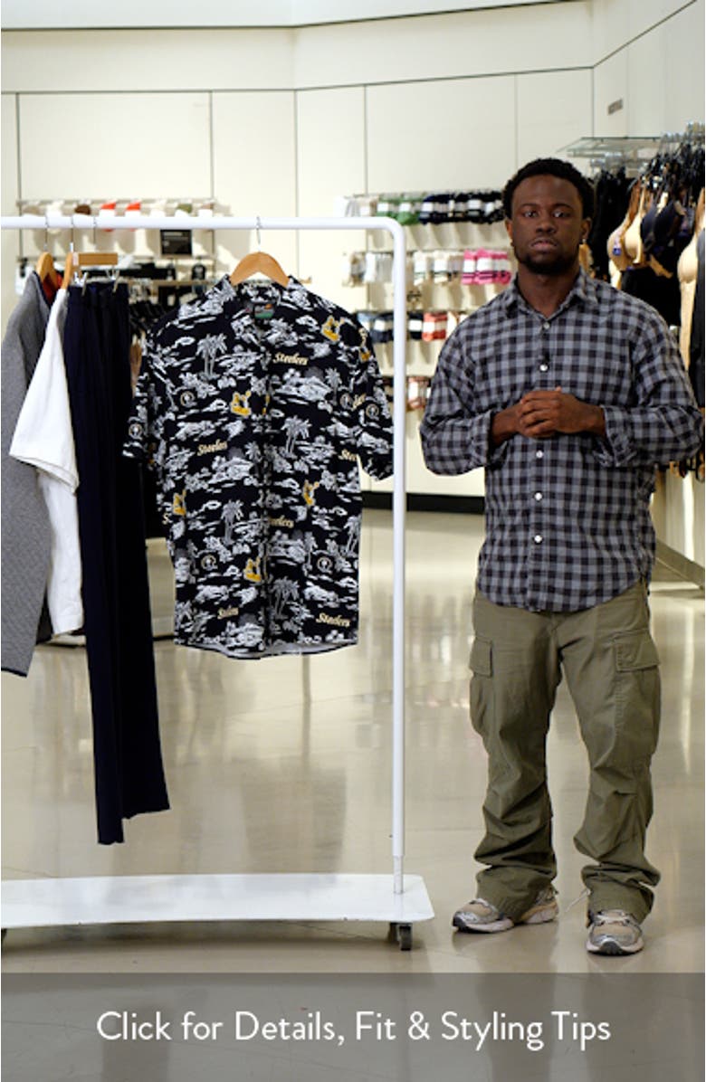 Men's Reyn Spooner Black Pittsburgh Steelers Throwback Kekai Print Button-Up Shirt, sales video thumbnail