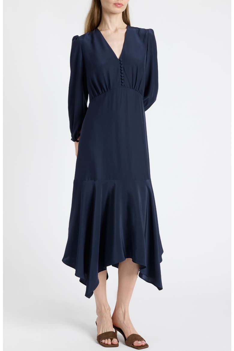 Carina Silk Midi Handkerchief Dress, Alternate, color, Midnight