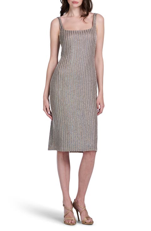 Crystal Stripe Cocktail Sheath Midi Dress