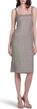 EMILY SHALANT Crystal Stripe Cocktail Sheath Midi Dress