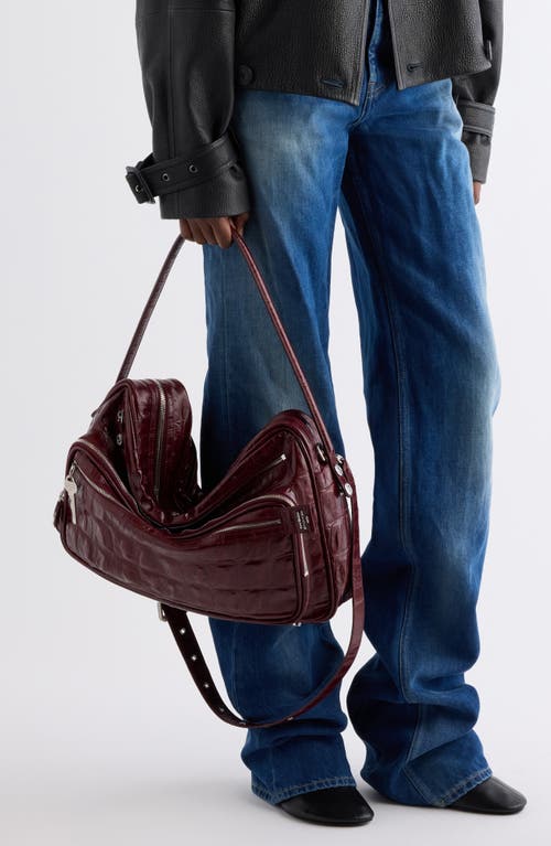 Acne Studios Camero Croc Embossed Leather Shoulder Bag In Burgundy