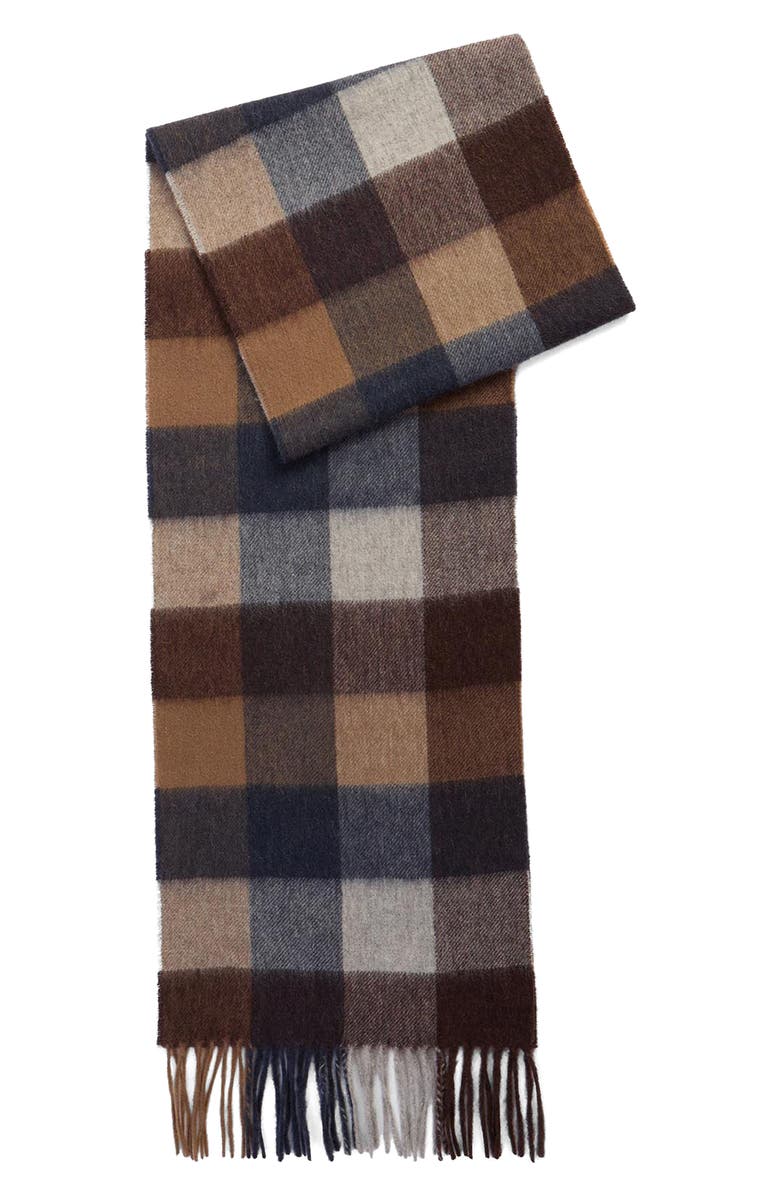 Barbour Tattersall Check Lambswool Fringe Scarf, Alternate, color, Midnight Oak