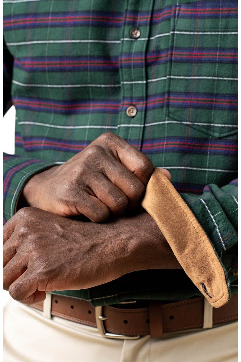 Men's Organic Flannel Shirt with Suede, Alternate, color, Merry Pine Plaid